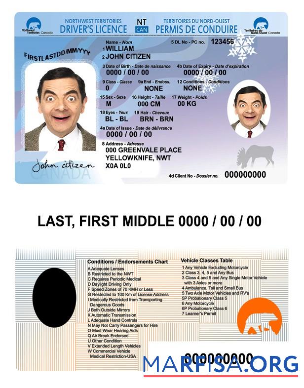 Blank Canada Northwest Territories driver’s license sample